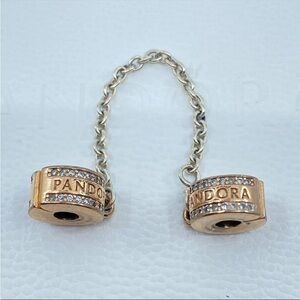 Authentic Pandora Safety Chain Rose Gold Plated Silver CZ